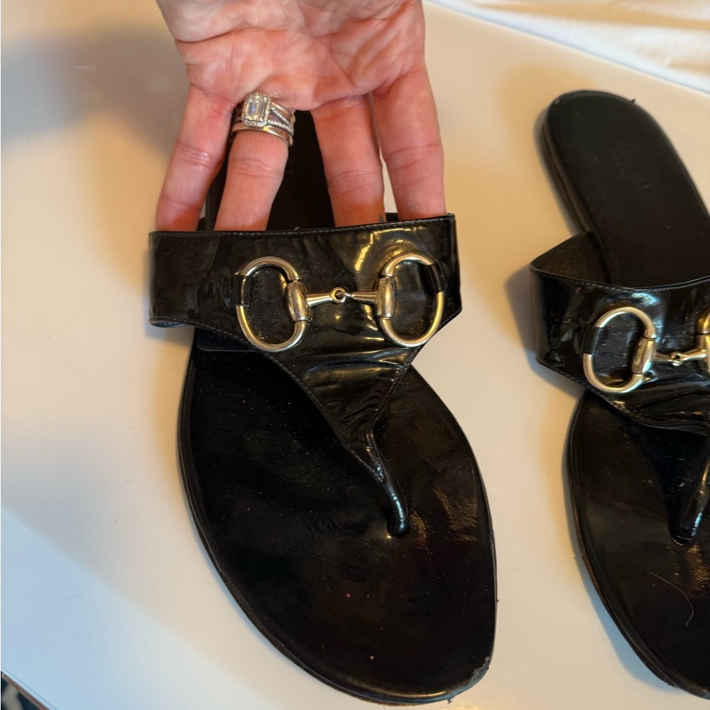 Gucci Black Sandals with Gold Hardware